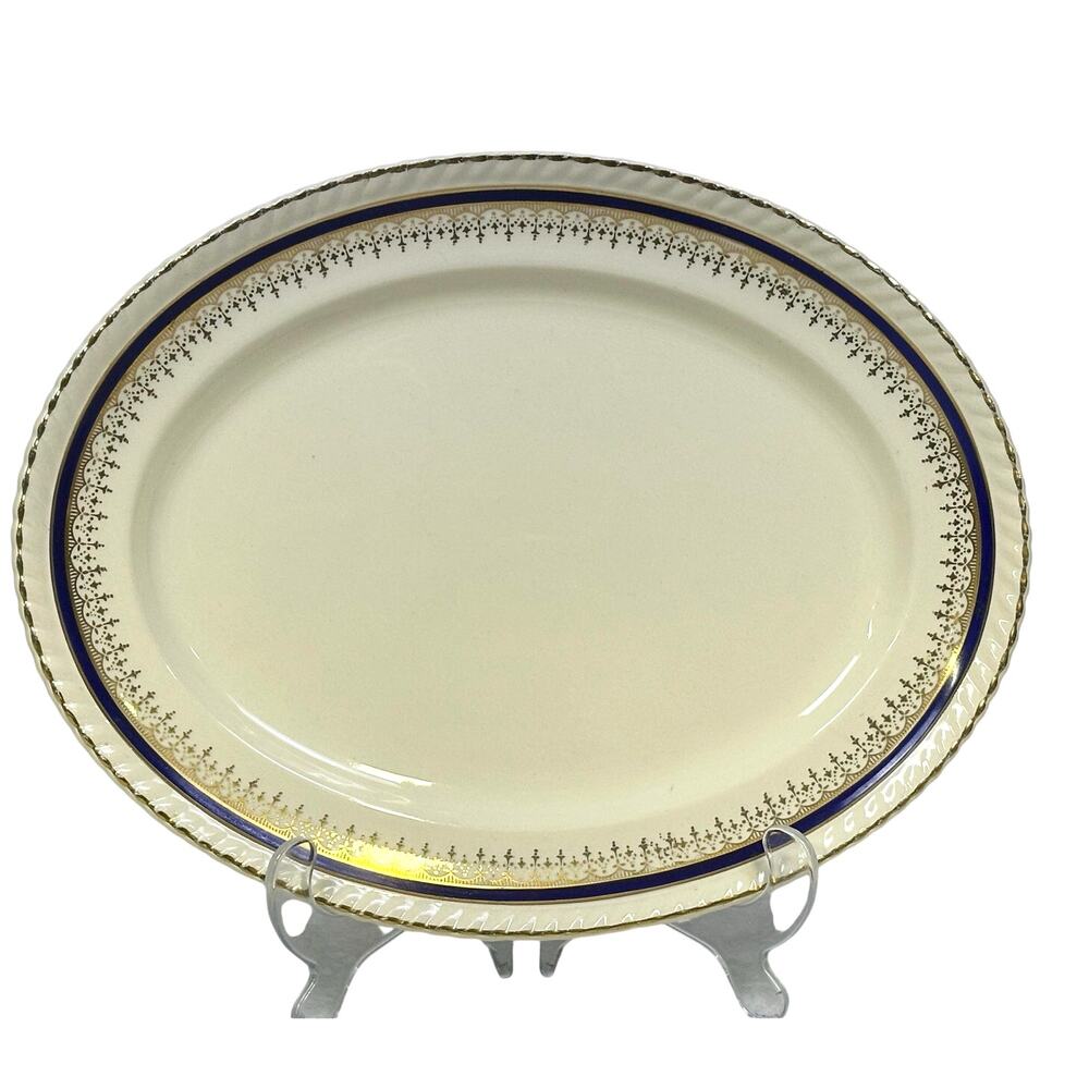 Johnson Bros Retired JB83 Windsor Ware Cobalt Blue/Gold Oval Serving Platter